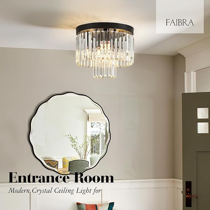 12.6" Black Crystal Ceiling Light 4-Light Modern Fixture 2-Tier Luxury K9 Crystal, for Dining Room Kitchen Island Living Room Bedroom - Aura Lighting