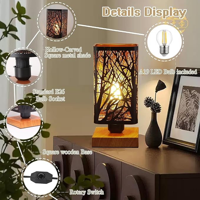 Rustic Table Lamp set of 2 with Dimmer, Small Black Industry Metal bedside Lamp fully Dimmable , Night Light for Kids, Bedroom Nightstands Lamp, Lamp for Living Room End Tables side Decoration