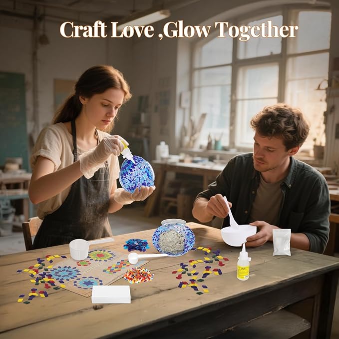 DIY Turkish Mosaic Lamp Kit, Stained Glass Table Lamp Making Kit- Easy and Fun, No Experience Needed, Mosaic Art & Craft Project Kits for Adults & Teens, Make Your Own Table Lamp,Blue