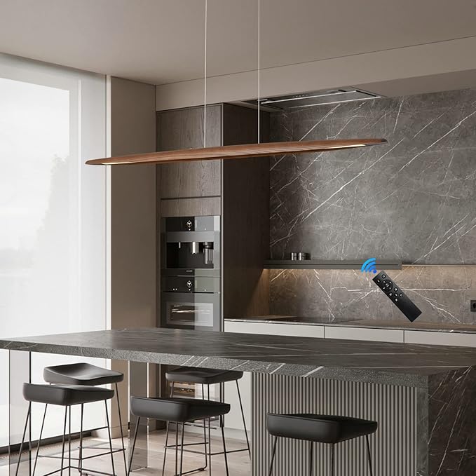 71" Wood Linear Pendant Light Wood Linear Dinning Room Light Island Lights LED Dimmable Chandelier 40w for Dining Room Billiard & Pool Table Walnut Color - Aura Lighting