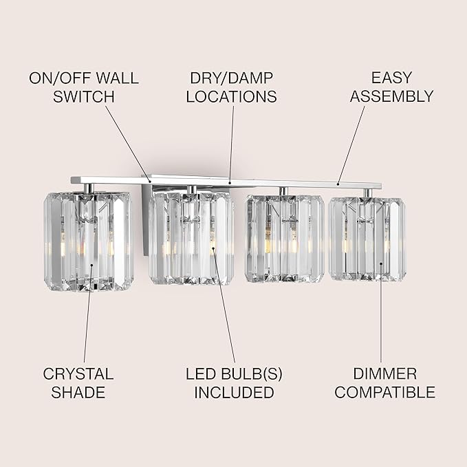 JONATHAN Y 4.75" Chrome Vintage Glam LED Vanity Light Wall Sconce Fixture with Clear Crystal Prism Shade, Hardwired Wall Lamp for Bathroom Mirror Hallway, LED Bulb Included (JYL3555A)