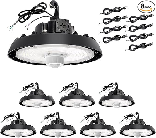 UFO Led High Bay Light with Motion Sensor, 100/120/150W, 14000/17500/21000LM, 2CCT 4000K/5000K, 0-10V Dimmable High Bay Led Shop Lights for Gym Factory Warehouse, Hook,6' Cable, UL&DLC