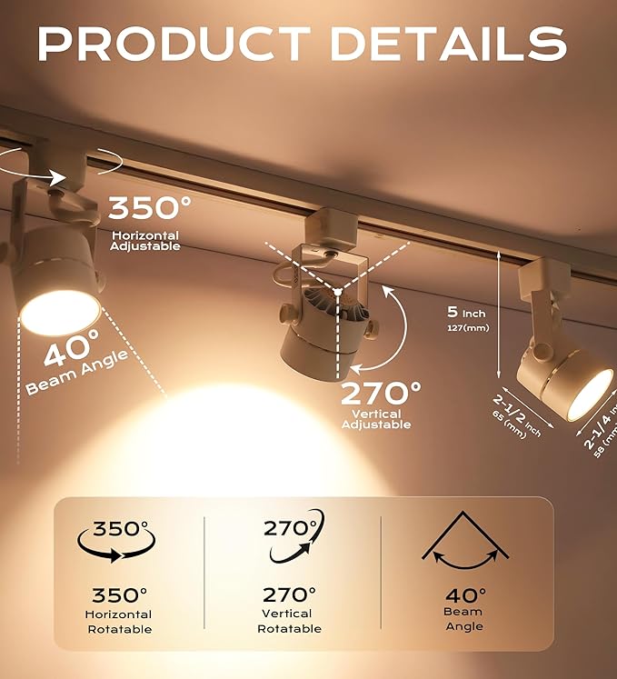 CLOUDY BAY 8W 4000K Cool White Dimmable LED Track Light Head,CRI90+ True Color Rendering Adjustable Tilt Angle Track Lighting Fixture,40° Angle for Accent Retail,White Finish,Halo Type- Pack of 6 - Aura Lighting