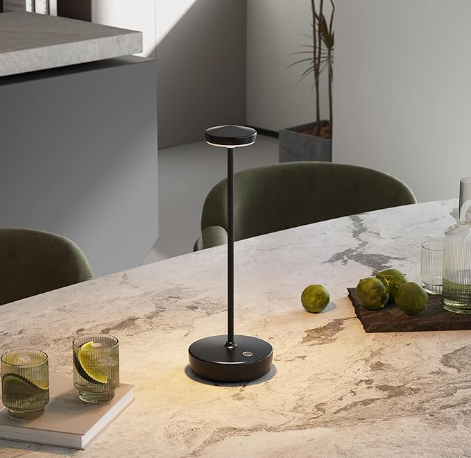 1 Pack Cordless Table Lamp Rechargeable - LED Battery Table Light with 3 Color Temperatures, Stepless Dimming, Waterproof Aluminum for Indoor Outdoor, Patio, Restaurant, Dinner (Black)