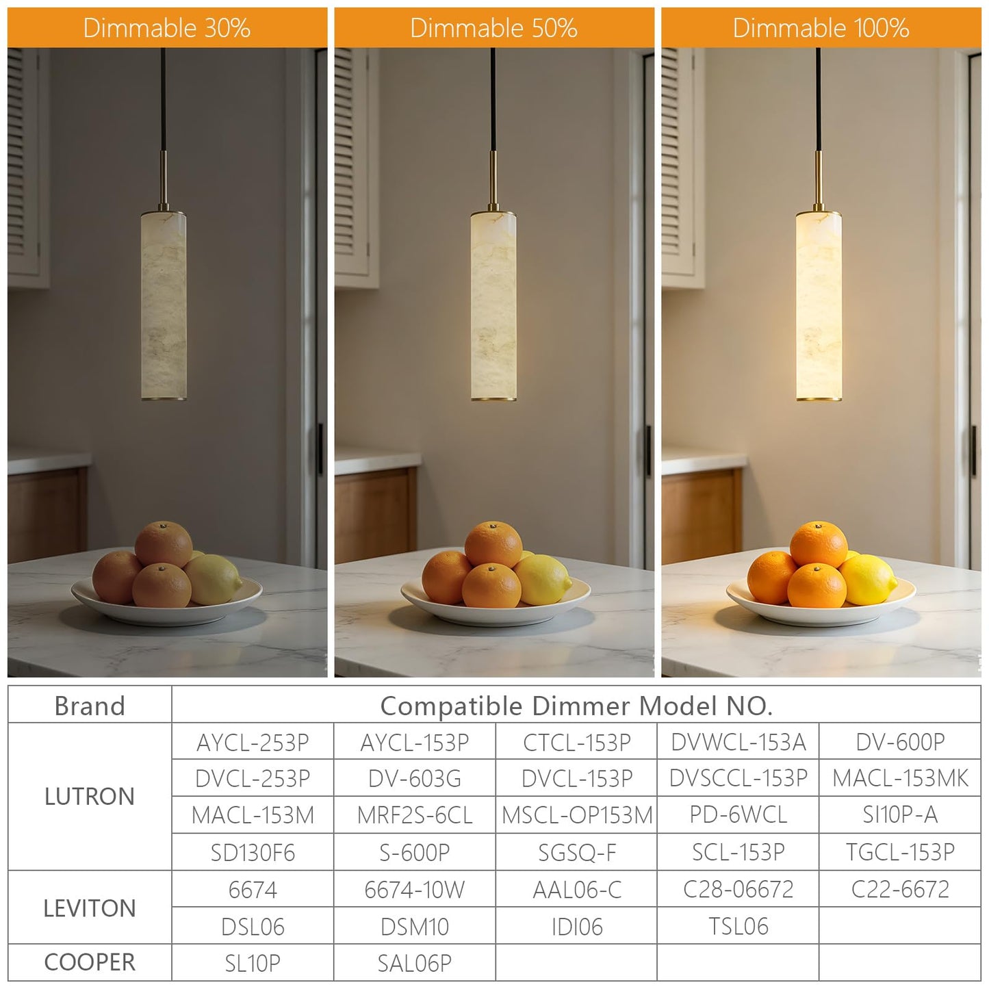 Gold Natural Alabaster Long Tube Kitchen Island Pendant Lights