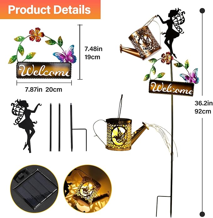 Tremdwoto Solar Watering Can Lights,Hummingbird Solar Lantern Watering can Landscape Lights for Garden Decor,Waterproof Solar Fairy Statue Decor for Path Patio Yard Lawn,Garden Gifts for Women