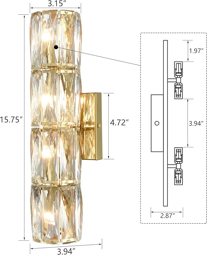 SAMTEEN Gold Wall Sconce Modern Crystal Sconces Wall Lighting 4-Light Bathroom Wall Mount Light Crystal Vanity Light Fixture for Bedroom Hallway Living Room - Aura Lighting