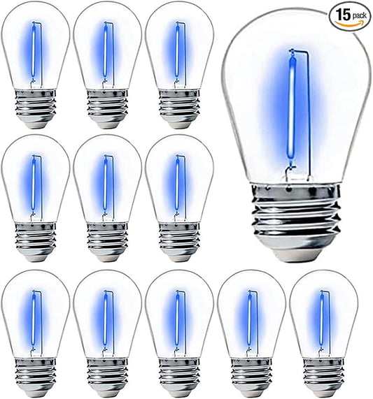 Sxminer 15 Pack S14 LED Bulbs Blue Christmas Replacement Bulb S14 String Light Bulbs Edison Bulb E26 Base Plastic Shatterproof Waterproof LED Decorative Bulbs for Indoor Outdoor Home Patio Decor(Blue)