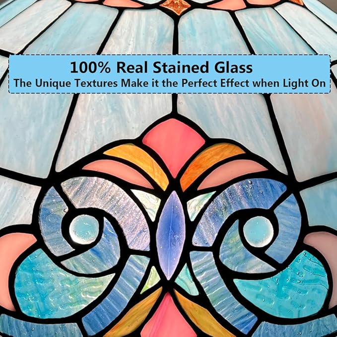 Tiffany Lamp Shade, 12 inch Medium Stained Glass Lampshade replacement for Torchiere Floor Lamp and Pendant Light Fixtures