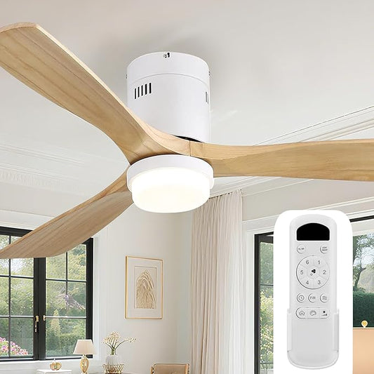 Sofucor Ceiling Fan with Lights-52 Inch Flush Mount Ceiling Fan with Light and Remote Control, Low Profile Wood Blades Modern Outdoor Ceiling Fans for Bedroom/Farmhouse/Patio/Indoor, Quiet DC Motor