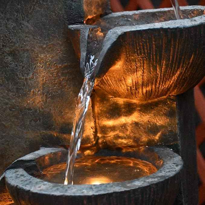 SunJet 5-Tier Outdoor Water Fountain Resin Fountain Decor with LED Lighting Natural Polyresin Looking Stone Decor for Garden Patio Fold Court Yard Deck 12.99" L x 13.78" W x 39.76" H