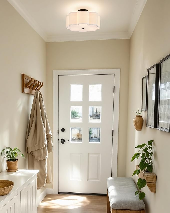 VONLUCE Semi-Flush Mount Ceiling Light, 15.7" Modern 3-Light Ceiling Light Fixture with White Petal-Shaped Shade 3 E26 Sockets for Bedroom Entryway Living Room, Black Finish, ETL Certificated - Aura Lighting