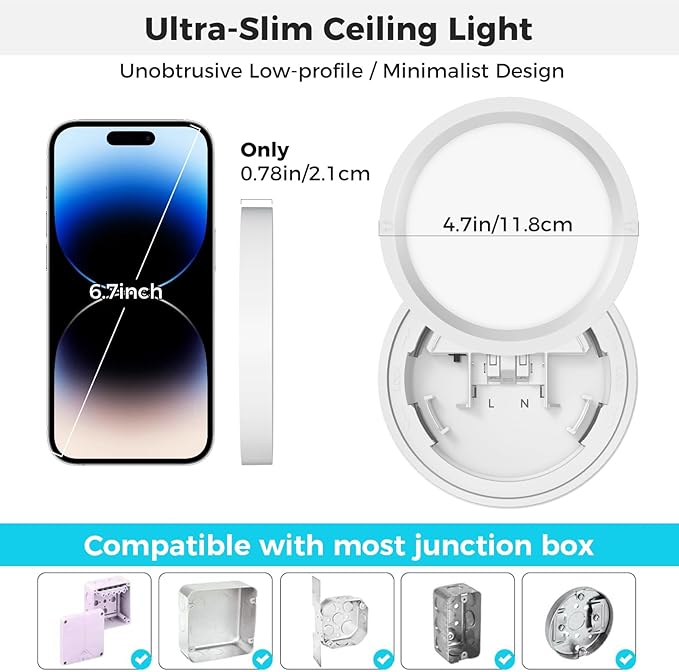 libtit 2Pack 4.7 Inch Small LED Ceiling Lights Flush Mount, 3000K 4000K 6500K Adjustable, 7W 700LM White Round Disk Light Fixture for Closet Basement Bathroom Hallway Kitchen Office Garage