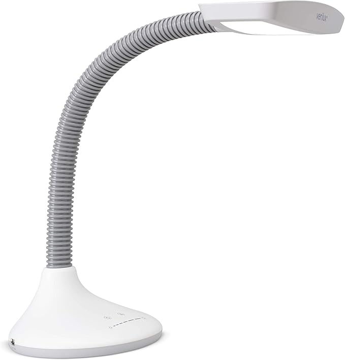Verilux SmartLight Full Spectrum LED Desk Lamp with Adjustable Brightness, Flexible Gooseneck and Integrated USB Charging Port - Reduces Eye Strain and Fatigue - Ideal for Readers, Artists, Crafters - Aura Lighting