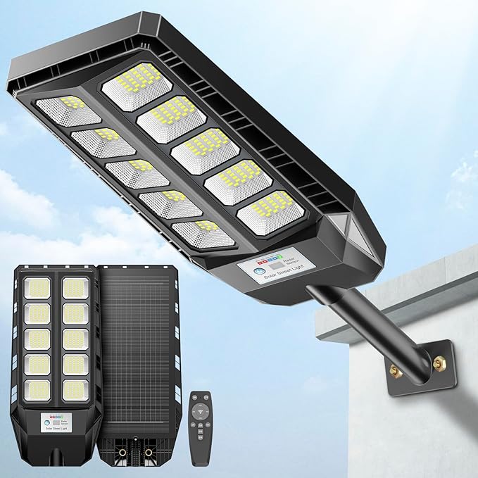 Deepn Solar Lights Outdoor for Outside, IP66 Waterproof Street Lights Outdoor, 6500K Dusk to Dawn LED Solar Security Flood Lights Motion Sensor with Remote Control for Yard, Entryway Garage, Porch