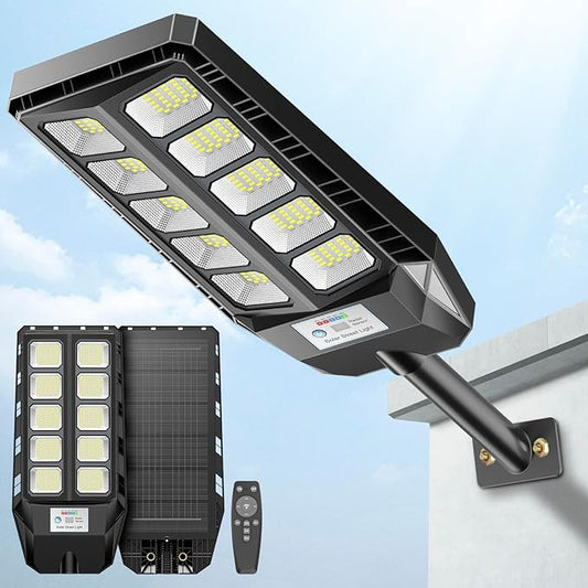 Deepn Solar Lights Outdoor for Outside, IP66 Waterproof Street Lights Outdoor, 6500K Dusk to Dawn LED Solar Security Flood Lights Motion Sensor with Remote Control for Yard, Entryway Garage, Porch
