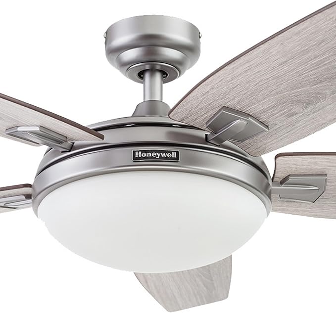 Honeywell Ceiling Fans Carmel Modern 48 Inch Ceiling Fan with Light, Remote Control Fan, LED Indoor Fan with 5 Blades, Gray Oak and Brown Chestnut Blade Finish Options, Silver (51627-01)