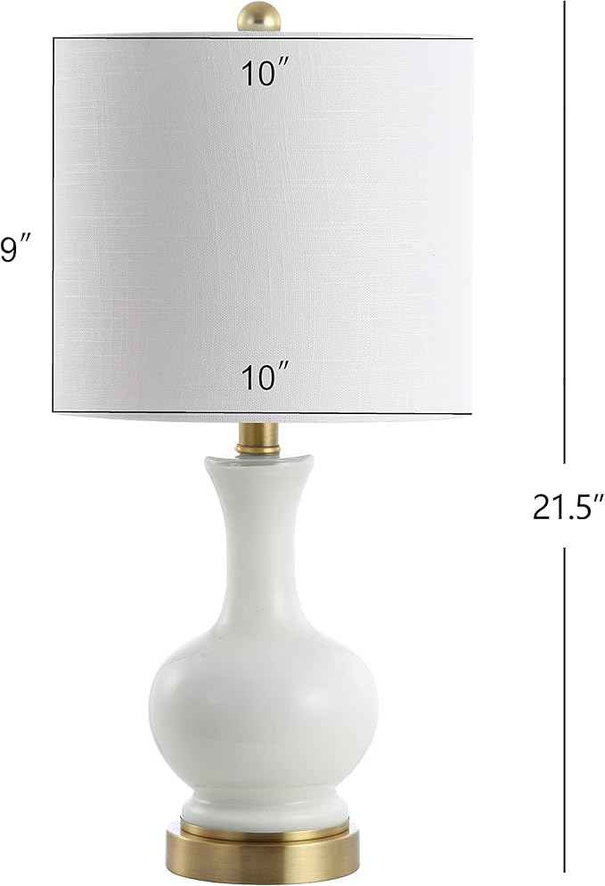 JONATHAN Y 22" White Modern Glass Table Lamp Set of 2, Brass Gold Bedside Lamp with White Linen Shade for Bedroom Living Room, LED Bulbs Included JYL4033A-SET2