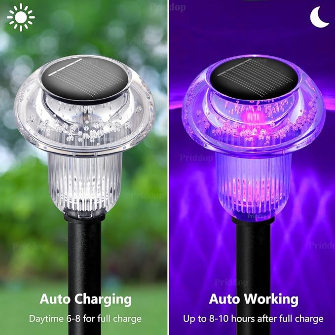 Solar Lights Outdoor Pathway Waterproof 12 Pack Color Changing LED Acrylic Mushroom Decorative Garden Lights for Yard Landscape Patio Outside Decorations