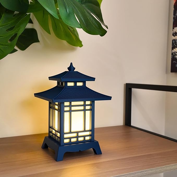 Japanese Pagoda Lantern - Exquisite Japanese Decor for Home and Room | Unique Desk Lamp and Table Lamp Design | Mini Pagoda Transforms Any Space (Midnight Navy (8.75in Tall))