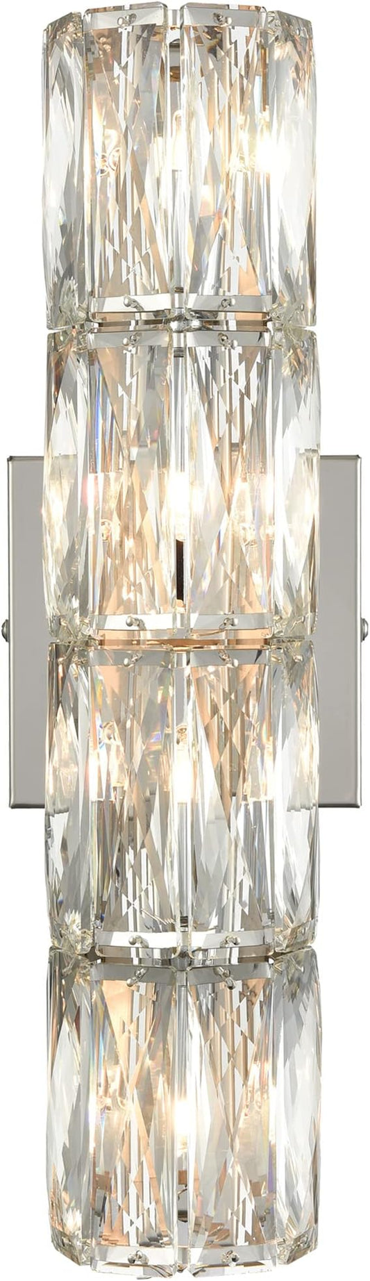 SAMTEEN Chrome Crystal Wall Sconce Modern 4-Light Crystal Sconces Wall Lighting Tube Shape Glass Wall Light Fixture for Bedroom Living Room Hallway Kitchen Bathroom Vanity Light - Aura Lighting