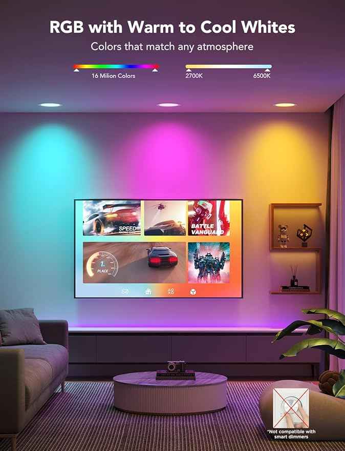 Govee 6 Inch Smart Recessed Lighting, Wi-Fi Bluetooth Direct Connect RGBWW LED Downlight, 65 Scene Mode, Work with Alexa & Google Assistant, LED Recessed Lighting with Junction Box, 1100 Lumen, 6 Pack