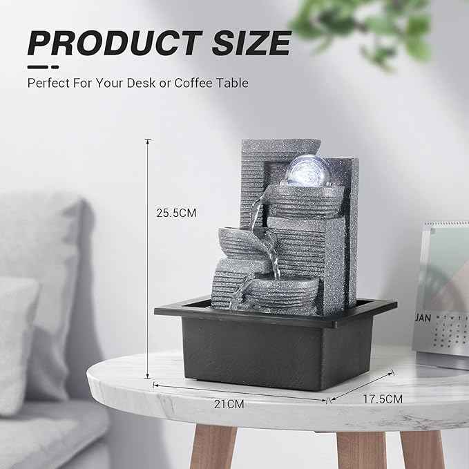 WICHEMI Tabletop Fountain Warer Fountains Indoor Waterfall Fountain Indoor Relaxing Water Feature Meditation Fountains with LED Light for Home Office Bedroom Decor (Style 7)