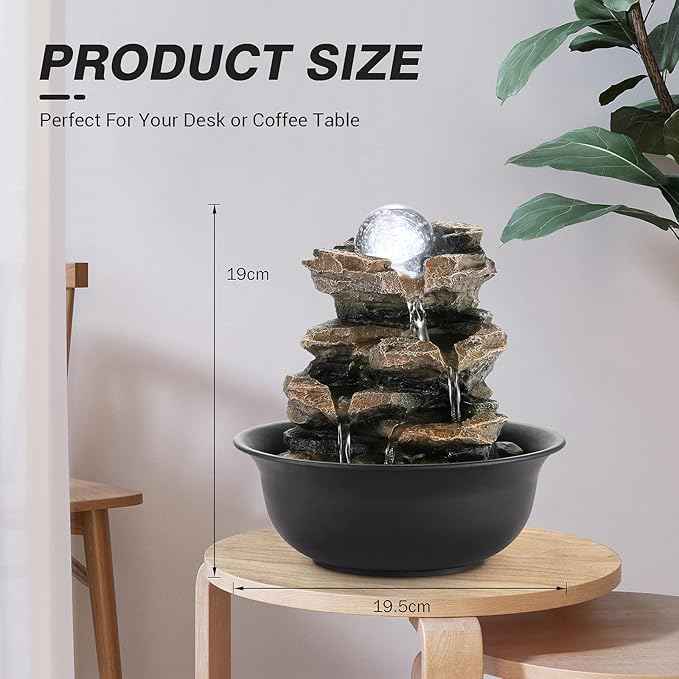 WICHEMI Tabletop Fountain Warer Fountains Indoor Waterfall Fountain Indoor Relaxing Water Feature Meditation Fountains with LED Light for Home Office Bedroom Decor (Style 5)