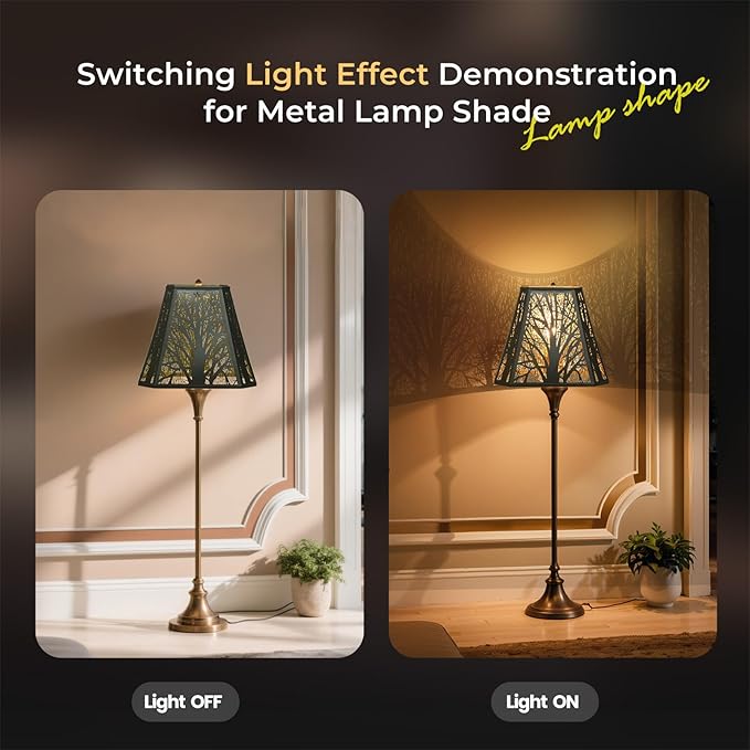 Metal Forests Lamp Shade,vintage Crafted rectangle lamp shade,decorative lamp shades,replacement buffet lamp shade,6.5" x 12"x 10" Inch lampshades for table lamp and floor lamps (Antique Black&Gold)