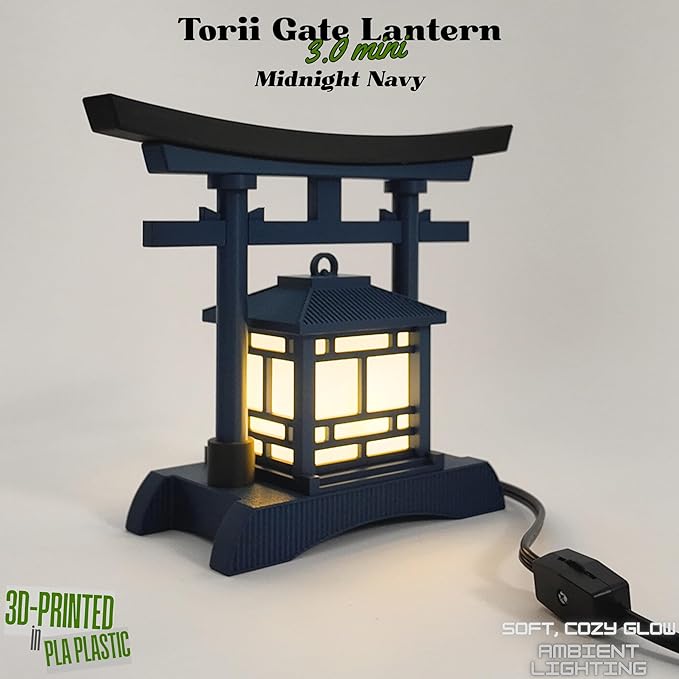 Japanese Torii Gate Lantern - Exquisite Japanese Decor for Home and Room | Unique Desk Lamp and Table Lamp Design | Mini Japanese Lantern Transforms Any Space (Midnight Navy)
