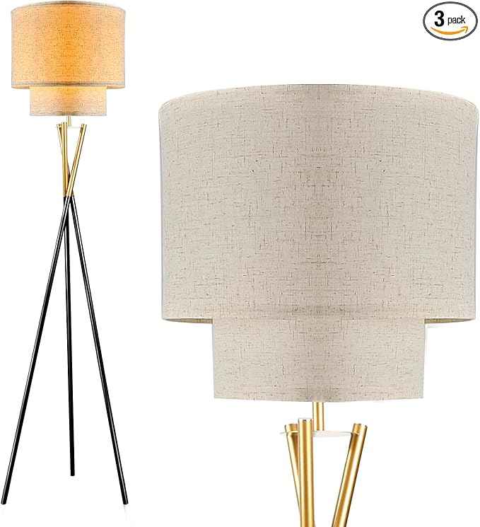 Lightdot Glod&Black Tripod Floor Lamp, Modern Floor Lamps for Living Room, Standing Lamp with Dual Drum, E26 Bulb Included, 67.7" Tall Floor Lamp for Bedroom, Home Office