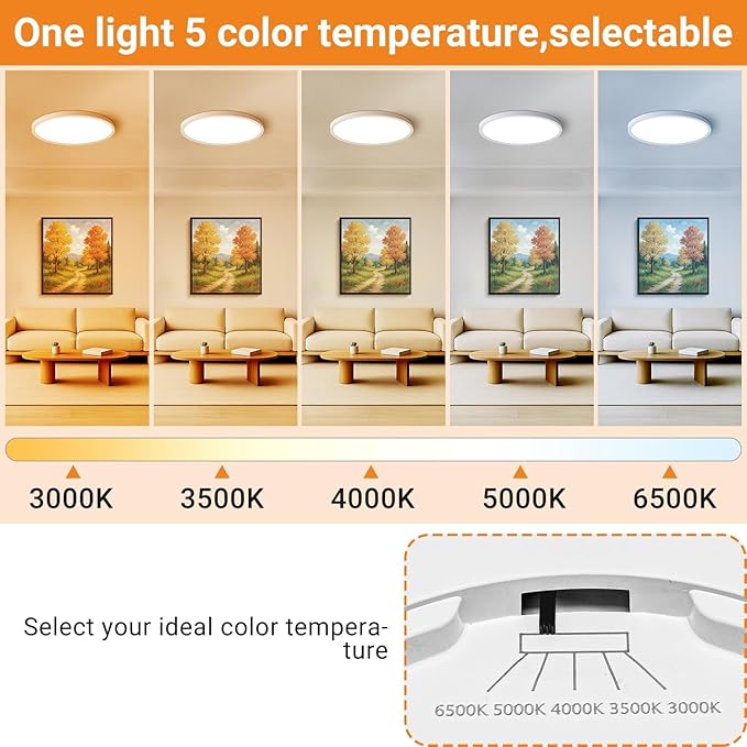 slochi 4Pack LED Flush Mount Ceiling Light Fixture, 12 Inch 24W, 3200LM, Super Slim 0.7 Inch, 3000K-6500K Adjustable Low Profile LED Ceiling Lights for Bedroom, Kitchen, Hallway(White)