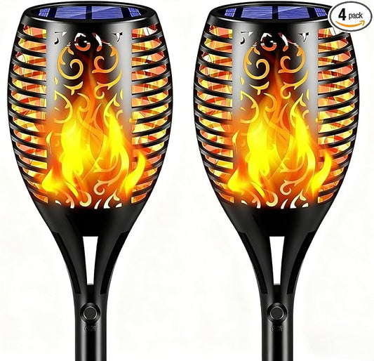 TomCare Solar Lights Outdoor 99 LED Higher & Larger Flickering Flame Solar Torch Lights 43" Decorative Waterproof Solar Powered Pathway Landscape Lighting for Garden Patio Yard, 2Pack (Black)