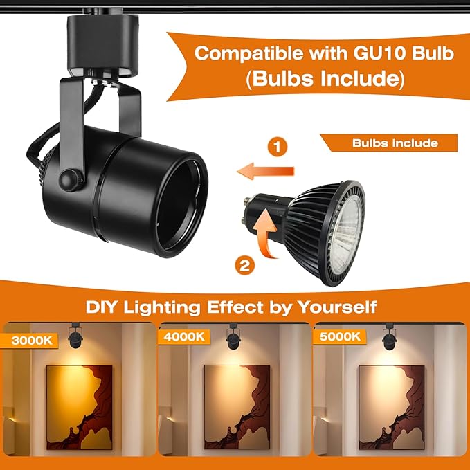 Bulb Replaceable 7.5W H Type Track Lighting Heads, 5500K Cool White No Flicker CRI90+, Dimmable Bright Track Lighting Fixtures Ceiling for Accent Task Wall Art Exhibition, Black 12 Pack - Aura Lighting