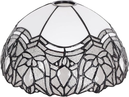 Tiffany Lamp Shade Replacement 12X6 Inch Stained Glass Lampshade Only 1-5/8-Inch Fitter Opening for Arched Floor Lamp, Torchiere Lamp, Pendant Light (White)