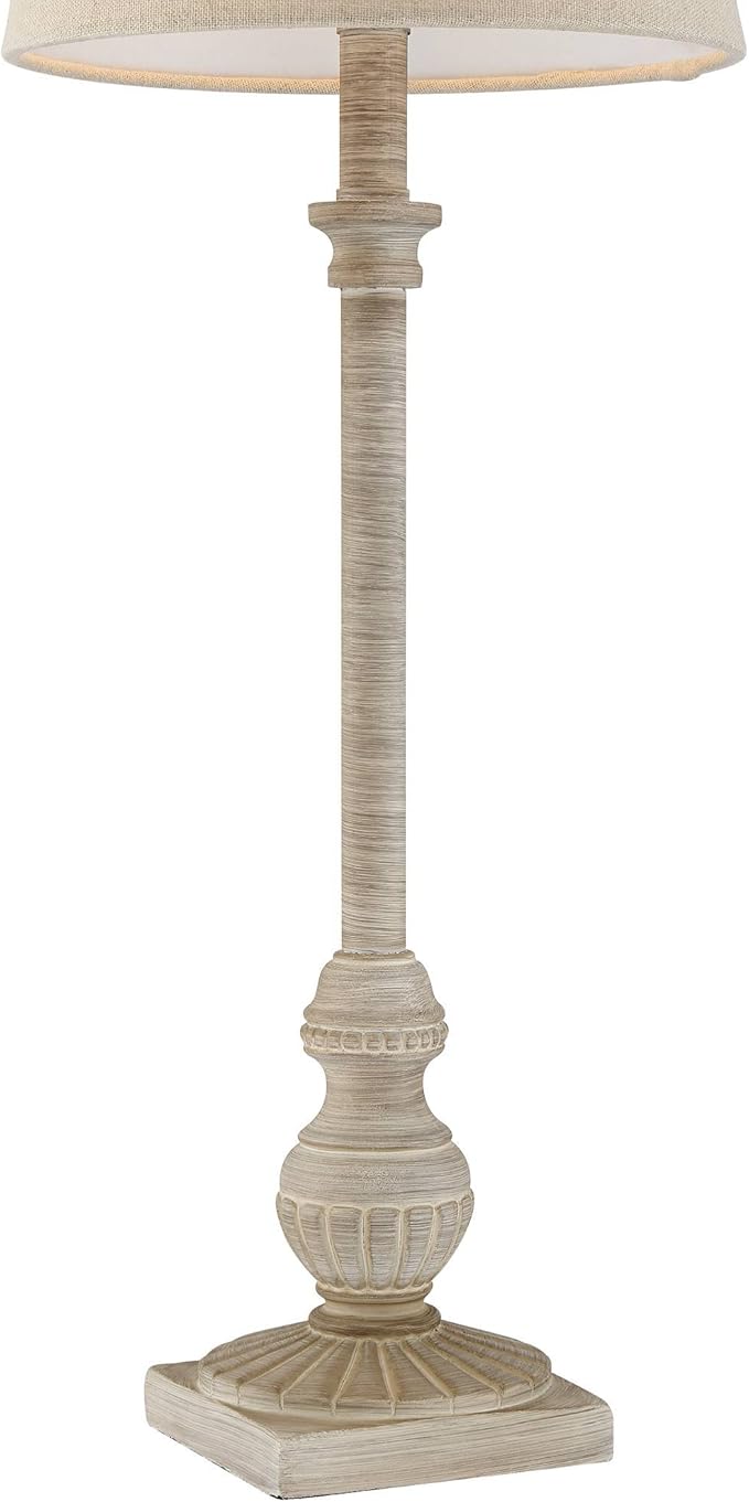 Regency Hill Loreno Traditional Country Cottage Buffet Table Lamps 24" Tall Skinny Set of 2 Antique Whitewashed Oatmeal Faux Linen Tapered Cone Shade for Living Room House Home Dining Family