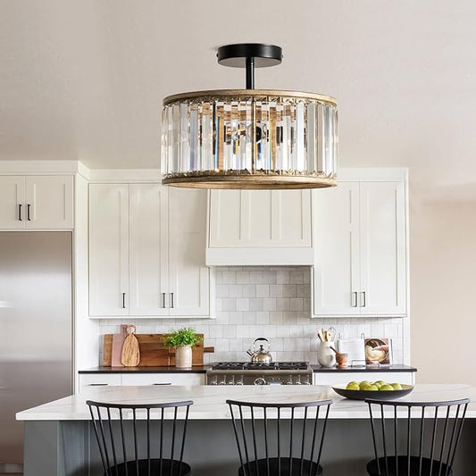 Veronie Crystal Ceiling Light Fixture,3 Light Crystal Semi Flush Mount Lighting Fixture,Round Small Hallway Ceiling Light for Entryway, Laundry Room, Kitchen, Bedroom, Foyer, Bathroom