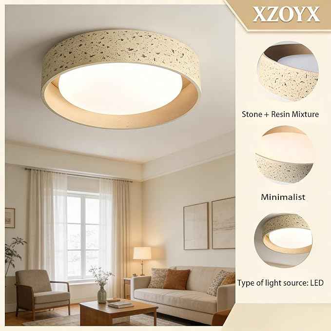 Modern Flush Mount Ceiling Light, Stone Resin Round Ceiling Lamp, Nordic Minimalist Sandstone Style Lighting Fixture for Bedroom, Living Room, Study Room, Hallway Decor(16.5" (42cm))