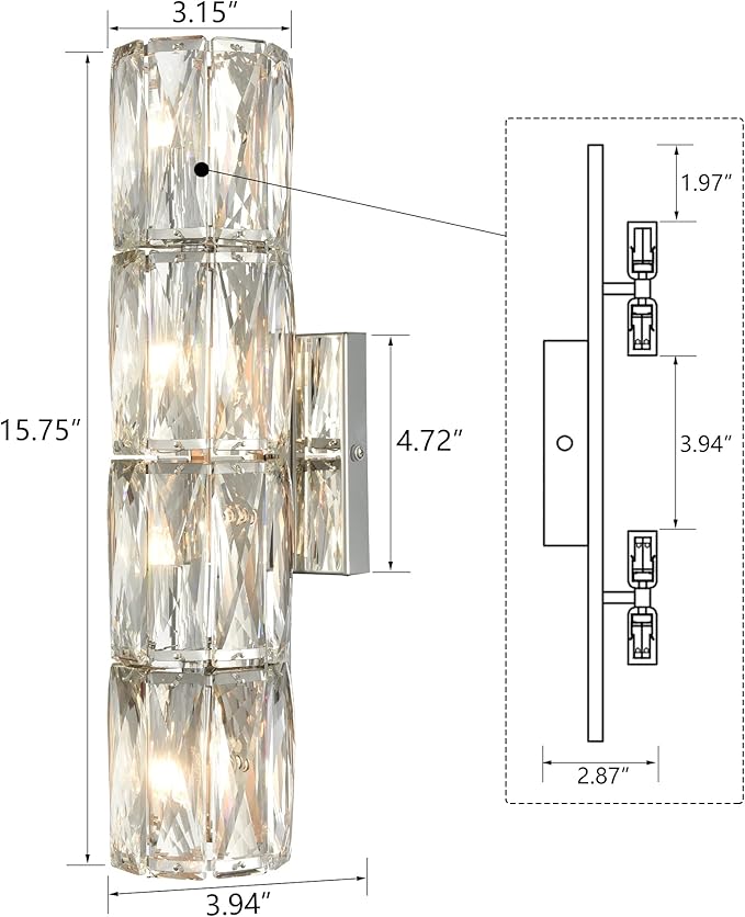 SAMTEEN Chrome Crystal Wall Sconce Modern 4-Light Crystal Sconces Wall Lighting Tube Shape Glass Wall Light Fixture for Bedroom Living Room Hallway Kitchen Bathroom Vanity Light - Aura Lighting