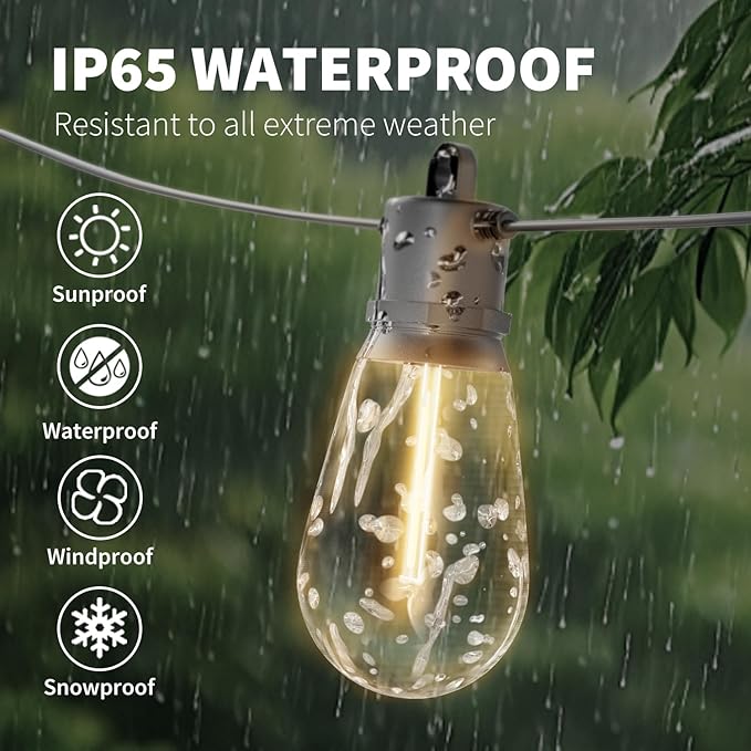 100 FT Outdoor String Lights IP65 Waterproof Patio Lights with 30 + 3 Shatterproof LED Bulbs Commercial Grade LED String Lights Connectable Hanging Decorative Lights for Outdoor Terrace Yard