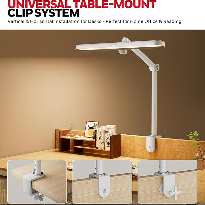 Honeywell LED Desk Lamp with Clamp - 05B02 Upgraded Touch Control Sunturalux Natural Light Clip On Desk Light 4000K 1300LM Dimmable Eye Caring Table Lamp Full Metal Desk Lamps for Home Office - Aura Lighting