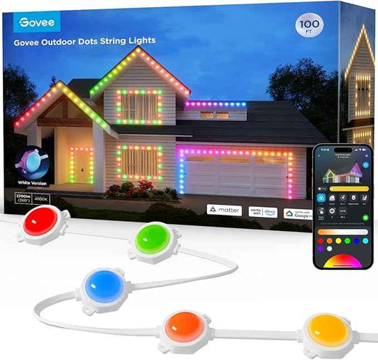 Govee Outdoor LED Strip Lights, 45 RGBIC LED Lights 100FT String Lights with 65 Scene Modes, Halloween Decoration Work with Alexa, Google, APP Control, IP65 Waterproof