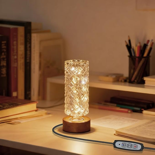 Dimmable Crystal Night Light,Small Bedside Lamp,Nightlight with Timer,Room Decor Desk Lamp,Bedroom,Living Room,Kitchen,Dining Room Lamp (Pineapple Pattern)
