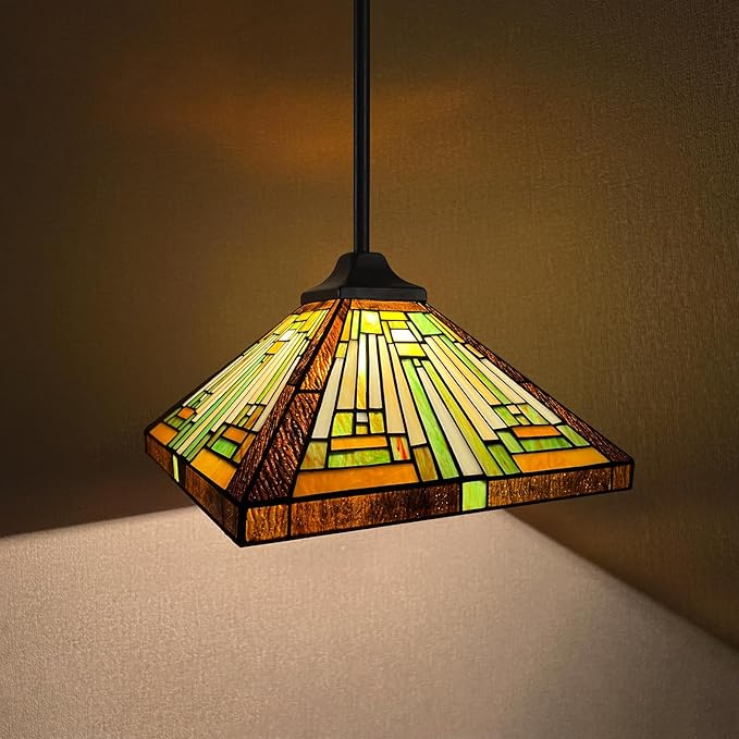 Capulina Tiffany Lamp Shade 12 Inches Wide Accessories Replacement Amber Brown Mission Tiffany Style Stained Glass Lampshade for Torchiere Floor Lamp and Pendant Light