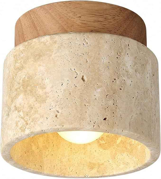 Flush Mount Ceiling Light, Travertine Stone Lamp with Beige Shade, Minimalist Surface Mount Fixture for Hallway, Balcony, Bedroom, Entryway, Corridor, Apartment, Home Decor Residential(Small)