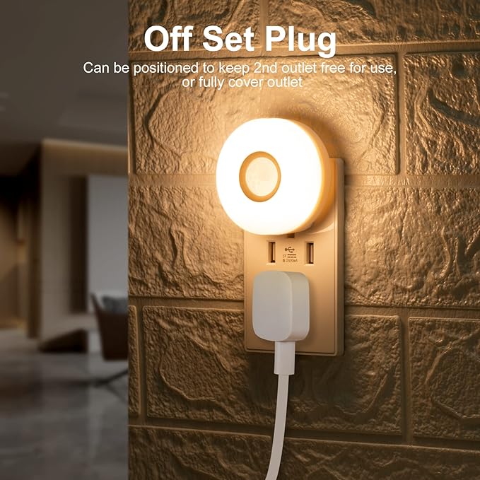 YELKO Night Lights Plug Into Wall,200Lumen Super Bright Plug in Motion Sensor Light Indoor,Smart Plugin Motion Activated Nightlights for Bathroom, Hallway(Warm White 2Pack)
