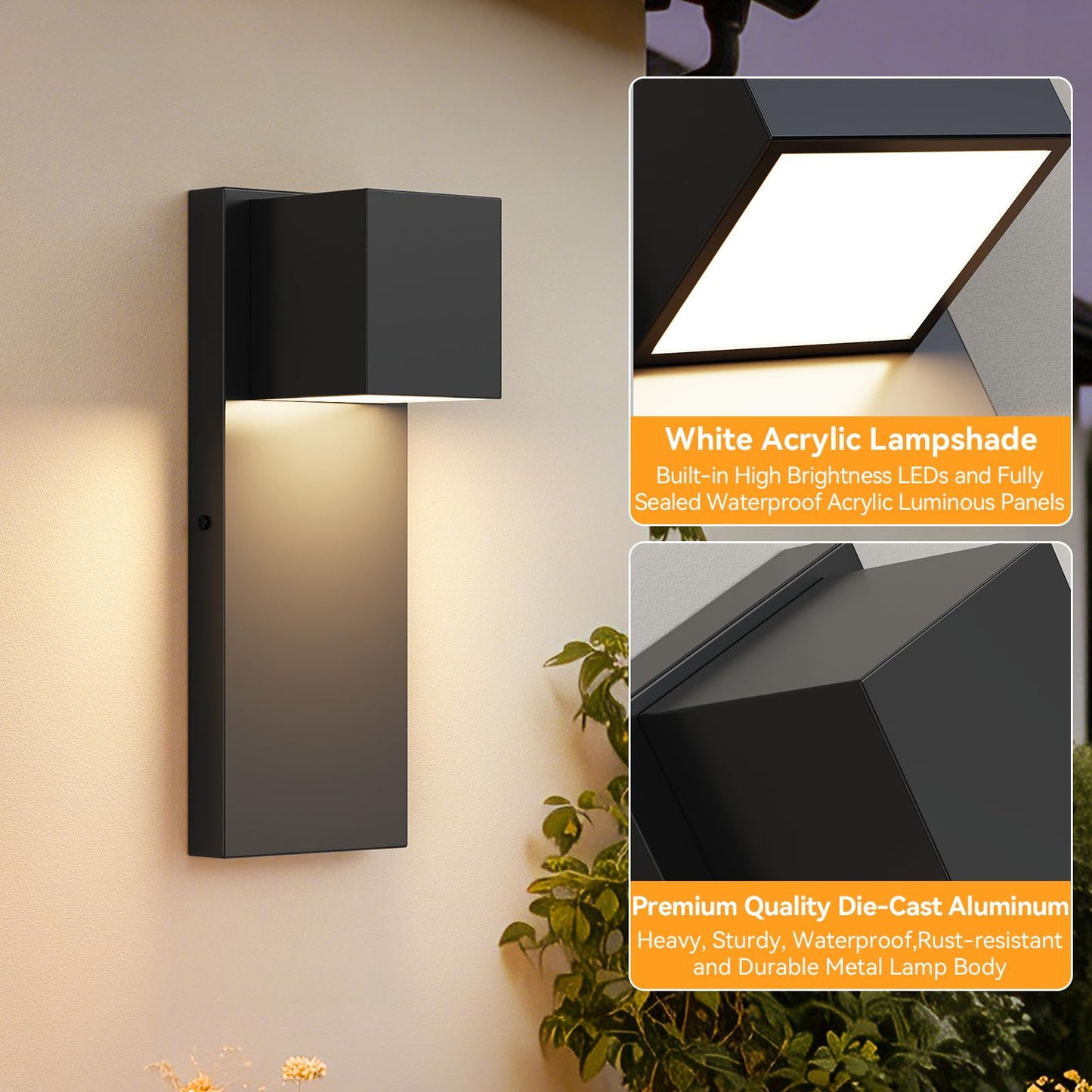 2 Pack Modern LED Outdoor Wall Light (Black)