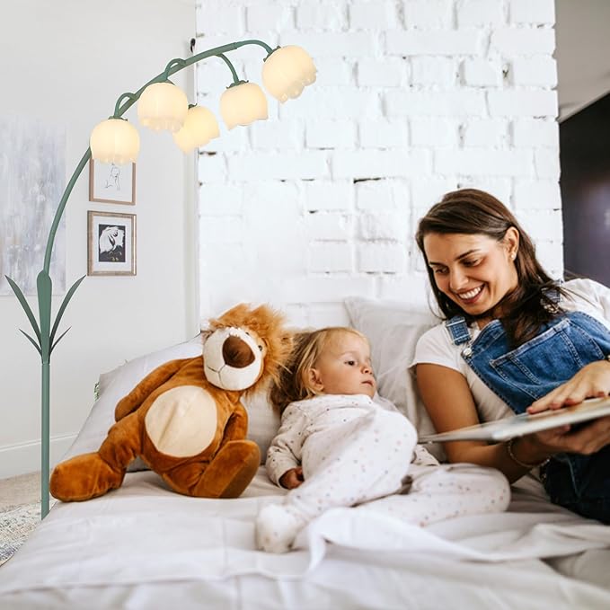 HMVPL Arc Floor Lamp for Living Room, Flower Floor Lamp with 5 G9 LED Bulbs, Foot Switch, Green Floral Standing Lamp with Acrylic Shade, Curved Tall Lamp for Living Room Bedroom Corner Kids Reading - Aura Lighting