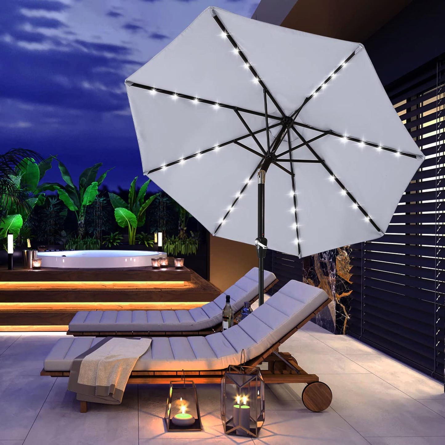 Solar Led Patio Umbrella with 32 Lights 9FT