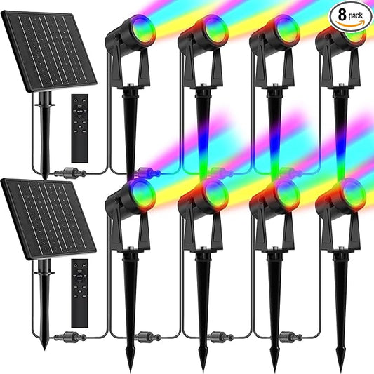 ZYAN Solar Color Changing Outdoor Spotlights with Remote, IP65 Waterproof RGB Landscape Lighting for Garden Yard Path 8 Pack (2x4Pack)